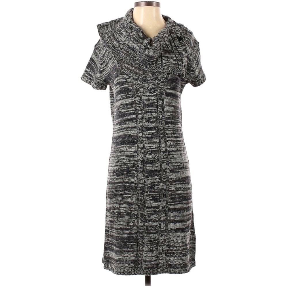 Ellen Parker Sweater Dress Knit Asymmetric Neck Short Sleeve Small